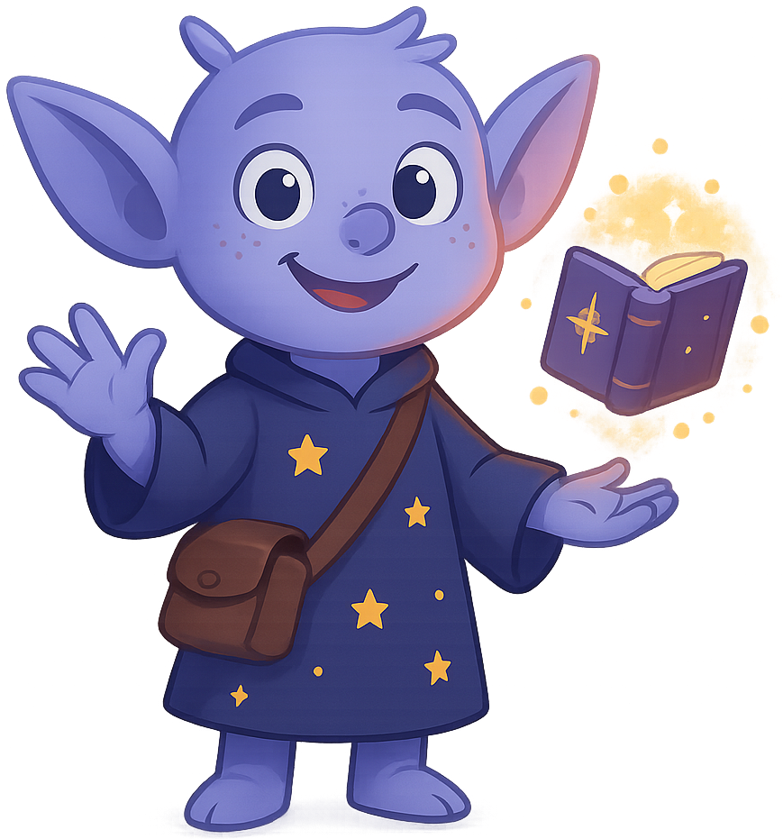 Klacks, der galaktische Lernbegleiter, winkt freundlich.